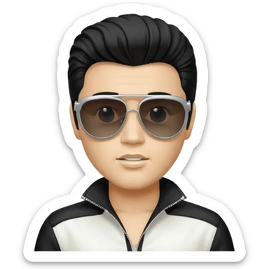 A boy with an Elvis Presley mask with sunglasses (with total black lenses)dressed as Elvis Presley (white dress) sticker