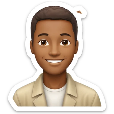 smiling black man with big teeth, standard male haircut, oval face, with Christ the Redeemer statue in the background, Rio de Janeiro, no glasses sticker