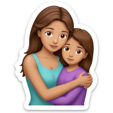 Hispanic mother and daughter brown hair hugging sticker