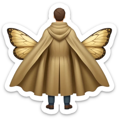 full body man from behind wearing moth wing cloak open back sticker