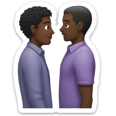 Two men kissing, one of the white with lavender hair and the other person is black with black hair  sticker