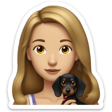 golden brunette haired 21 year old girl and her black-brown dachsund dog with ribbon sticker