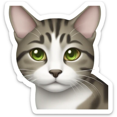 Brown-grey mackerel tabby cat with partially white face and green eyes sticker