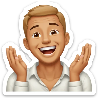 a man holding his neck with two hands  and laughing out loud sticker