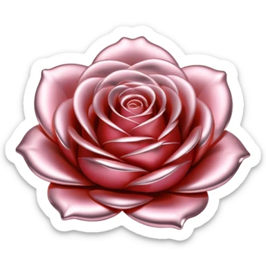 A rose emoji made of liquid silver metal, smooth metallic petals, reflective chrome surface, soft gradients, elegant shape, minimalistic iOS emoji style, centered, clean white background, realistic highlights, no text sticker
