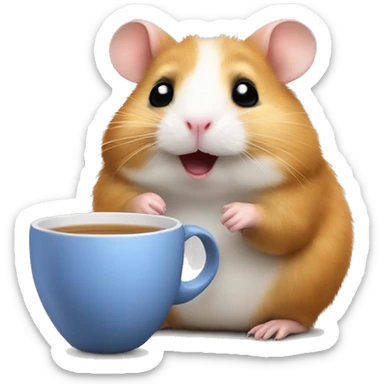 Funny hamster with a cup of tea sticker