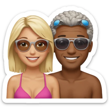 Black man salt n pepper hair smiling with blonde in love on beach sticker