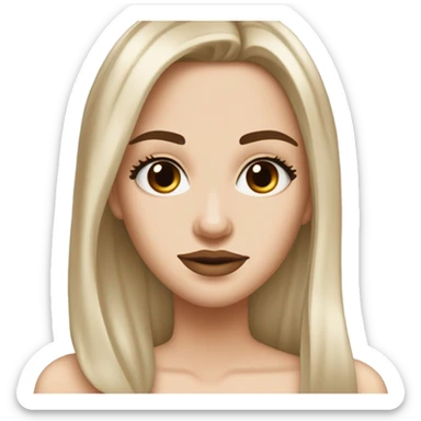 White girl with brown chocolate almond eyes and medium straight hair and dark defined eyebrows with wide lips but lil thin  sticker