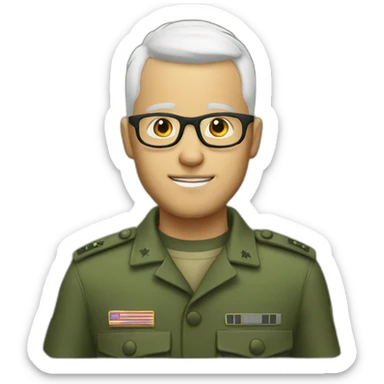 Man glasses, bold white, army haircut sticker