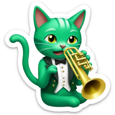 a green cat playing a trumpet sticker