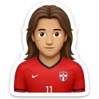long haired soccer player with red jersey sticker