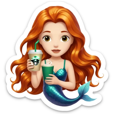 MERMAID WITH LONG HAIR AND DRINKING STARBUCKS COFFEE sticker