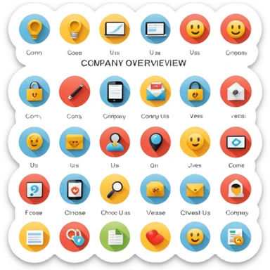 company overview, about us, contact us, we serve, why choose us sticker