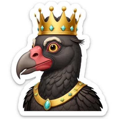 old black king vulture wearing crown looking ahead sticker