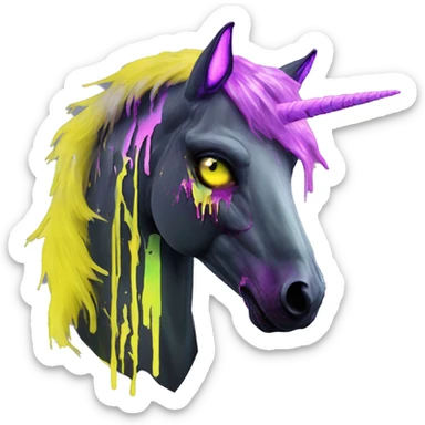 .Zombie_ Vaporwave black holographic oilslick zombie unicorn yellow caution tape graffiti Pegasus sticker