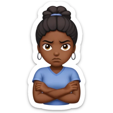 Angry Black girl with dark skin and crossed arms, frowning face sticker
