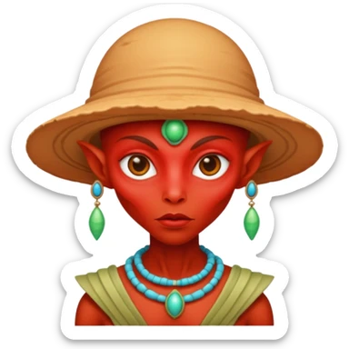 alien living in desert, dressed like a desert alien, redcolorful, accessories, just face  sticker