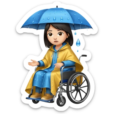 Girl with dark hair  in a wheelchair with rain poncho mad with raining  sticker