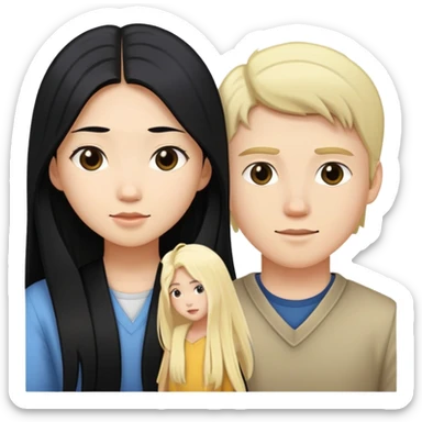 Asian girl with long black hair and white boy with blonde hair couple sticker