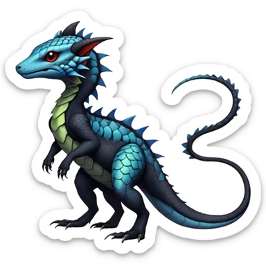 Rare realistic exotic edgy spooky gothic cool badass epic pretty beautiful handsome gorgeous aesthetic colorful vibrant Vernid-Trico-species-Fakemon-Salandit-hybrid-creature by LiLaiRa, 4 legs, 1 tail, random markings, (full body) sticker