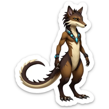 Brown and beige badass elegant wild beautiful natural badass futuristic epic exotic anthro modern furry cyborg-sergal-vernid-creature, full body, dark-brown-black-gradient pretty hair, with a long tufted tail, aesthetic, art by LiLaiRa, art by art by Falvie sticker