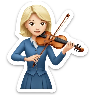 Full body of middle-aged blonde woman playing violin, standing position sticker