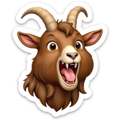 Cinematic Cute Yawning Brown Goat Portrait Emoji, Head tilted slightly with a dramatic, wide-open yawn, showcasing a soft, downy brown fur with delicate horns and gently drooping ears, round eyes barely open in drowsy contentment, Simplified yet irresistibly adorable features, highly detailed, glowing with a soft, cozy glow, high shine, relaxed yet expressive, stylized with a touch of rustic whimsy, bright and endearing, soft glowing outline, capturing the essence of a sleepy yet affectionate goat, so drowsy it feels like it could stretch out of the screen and curl up for a nap! sticker