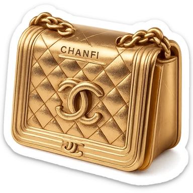 pink Chanel purse, gold style, luxurious and shiny, metallic gold finish sticker