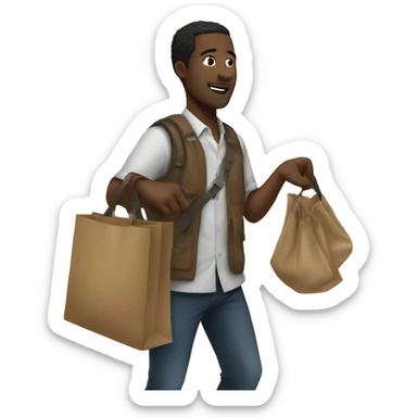black men  picking a bag and fly sticker