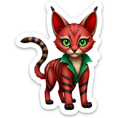 Gothic exotic Red and black and edgy and cute shiny Fantasy-Siamese-Bobcat-Caracal-Lykoi-feline-Fakémon-feline-hybrid (full body) sticker