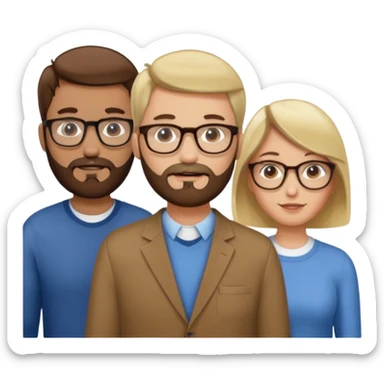 Four people including a man with hair and glasses, a man with a beard and no glasses, a woman with long brown hair and no glasses and a woman with a blonde bob and no glasses sticker