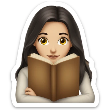 Brunette white girl with long dark hair reading a book cozily sticker