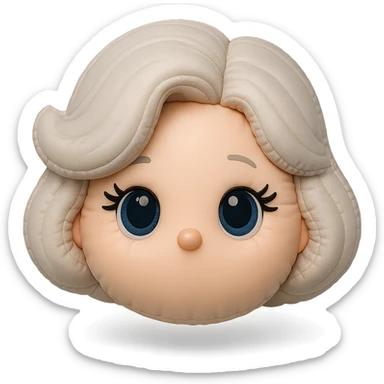 Add cute, plush-style eyelashes to the eyes, keep pure silver grey hair, blue eyes, 1940s bob hairstyle, no body, no mouth, no white border, transparent background in cushion style. sticker