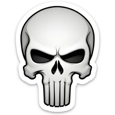 Punisher skull logo, white skull on black background sticker