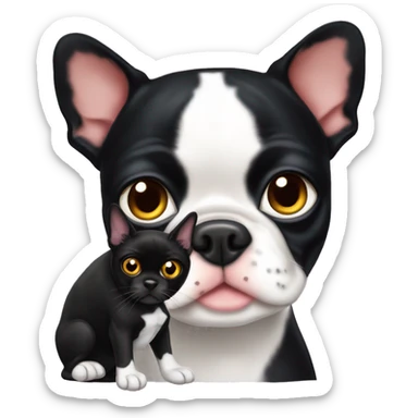 Boston terrier with black cat cuddle sticker