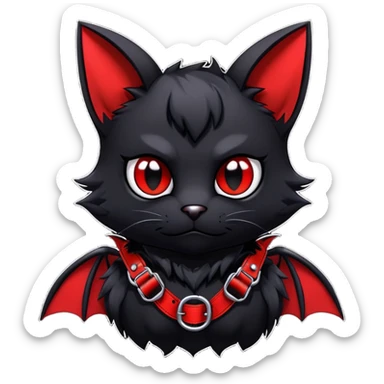 black edgy emo furry bat-cat-fursona-Fakémon with a red chest harness  sticker
