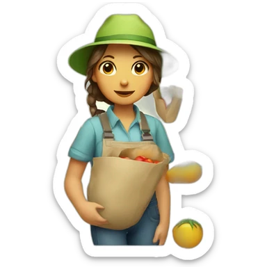 girl gardener in a hat with a burrito sticker