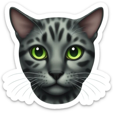 Black mottled cat with green eyes sticker