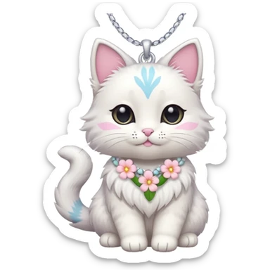 A cute chibi cat with hawaiian pastel flower necklace, posing proudly. sticker