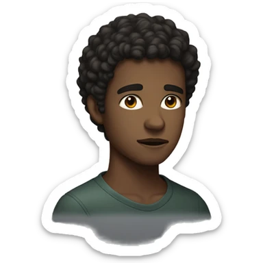 A young man with dark skin and short, dark, curly hair. He appears to be in his late teens or early twenties. His expression is serious and neutral. sticker