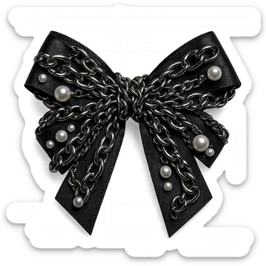 kpop bow with metallic chains and pearls, edgy and trendy sticker