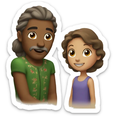 santa talking to a little girl with tan skin brown eyes and brown hair sticker