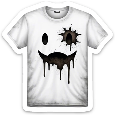 A white T-shirt heavily stained with black dirt and grime. The fabric is covered in dark smudges, making it look extremely dirty and worn out sticker