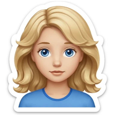 girl with blond hair at the ends it is light, brown, wavy hair, fair skin blue eyes sticker