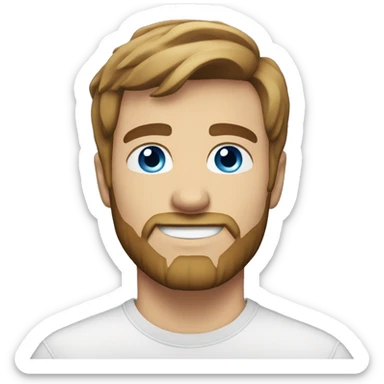 A 23 year old, Caucasian man, with short brown hair, with beard facial hair,   with blue eyes wearing a t-shirt. sticker