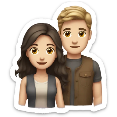 A young brunette couple, one male and one female, both with fair skin and light-colored eyes sticker