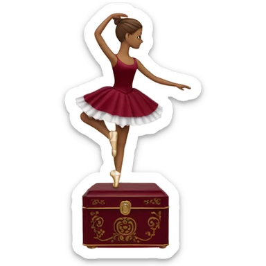 burgundy music box with ballerina standing back sticker