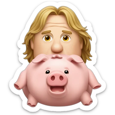 Depardieu qui mange un cochon à la broche sticker