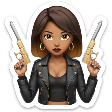 A sexy black female gangster with a gun sticker