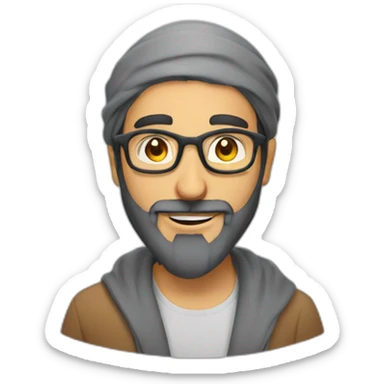 bearded arab man with grey glasses and winking sticker